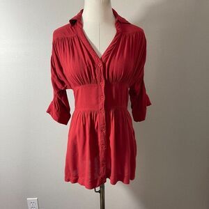 Picky Girl S Small Tunic Top Shirt Blouse Red with Pockets